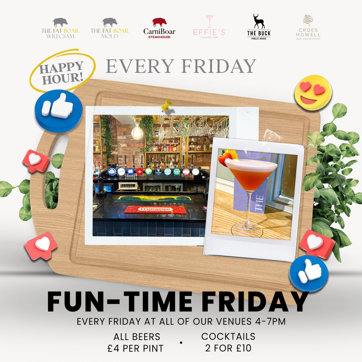 🍻 FUN TIME FRIDAY 🍻

Your weekend starts here! Every Friday, 4 to 7pm 😘

🍺 All Beers £4 per pint 
🍸 Cocktails 2 for £10

The perfect way to kick off your Friday! 

See you soon!