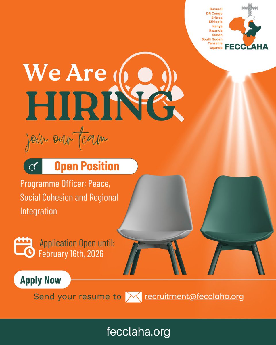 FECCLAHA's tweet image. We are Hiring!    

FECCLAHA is seeking to hire a Programme Officer.    

More job details and requirements available here: 🔗 fecclaha.org/download/vacan… 

📅Application Closes: 16th February 2026
Apply Now!