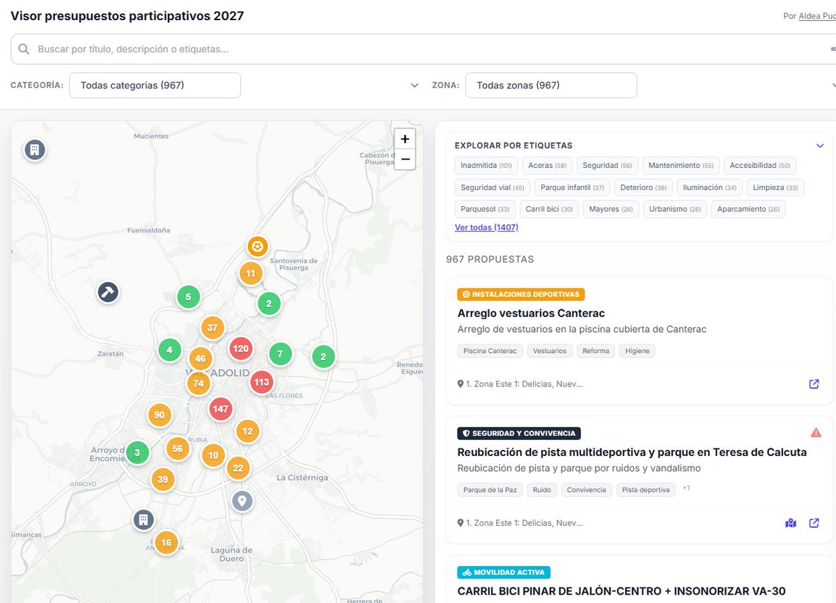 Desde Aldea Pucela se ha desarrollado una herramienta que permite consultar de forma rápida y sencilla las propuestas presentadas en los presupuestos participativos de Valladolid

Se puede buscar, filtrar y analizar las distintas iniciativas

presupuestos.aldeapucela.org

Gracias Nuke