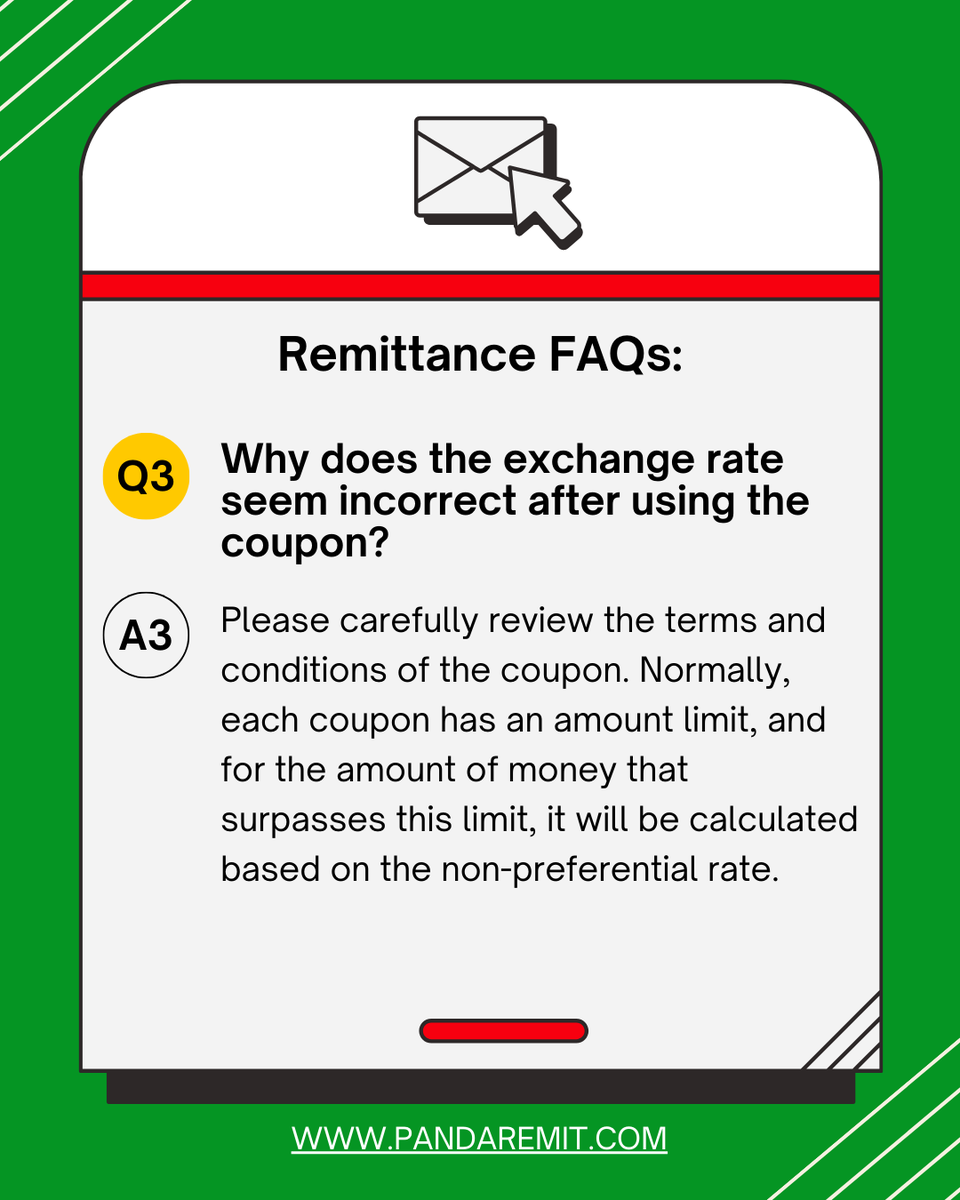 remit_panda's tweet image. 🔎 Remittance FAQs！
❓ Fail to register an account?
❓ Fail to upload documents？
❓ Coupon usage？
...
🛑 What’s your top remittance question?
📝 Drop a comment below —we’re all ears!

#FAQ #coupon #PandaRemit #Remittance #sendmoneyonline #moneytransferservice