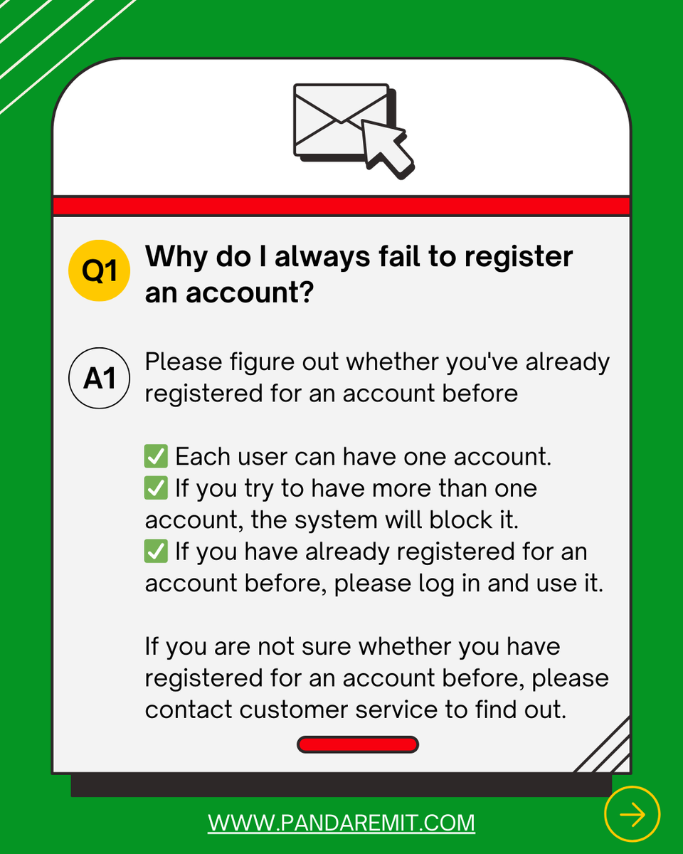 remit_panda's tweet image. 🔎 Remittance FAQs！
❓ Fail to register an account?
❓ Fail to upload documents？
❓ Coupon usage？
...
🛑 What’s your top remittance question?
📝 Drop a comment below —we’re all ears!

#FAQ #coupon #PandaRemit #Remittance #sendmoneyonline #moneytransferservice