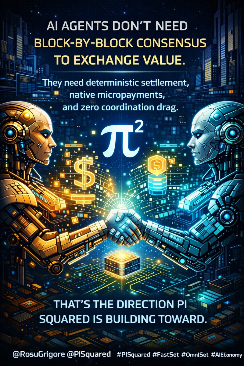 vjaiin3's tweet image. AI agents don’t need block-by-block consensus to exchange value.
They need deterministic settlement, native micropayments, and zero coordination drag.
That’s the direction Pi Squared is building toward.
@RosuGrigore @PiSquared
#PiSquared #FastSet #OmniSet #AIEconomy #Web3