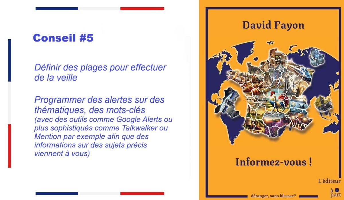 Informez__Vous's tweet photo. 1⃣ Définir des plages pour effectuer de la veille
2⃣ Programmer des alertes sur des thématiques, des mots-clés
Conseils in livre Informez-vous ! https://t.co/P3jmPLjqmD
cc @itsocial_fr @Cyrilhanouna @AureaLibe @Terciosdelsol @TatianaVentose @Etienne_Chouard @David_vanH @ctprod https://t.co/PJWcKNRohE