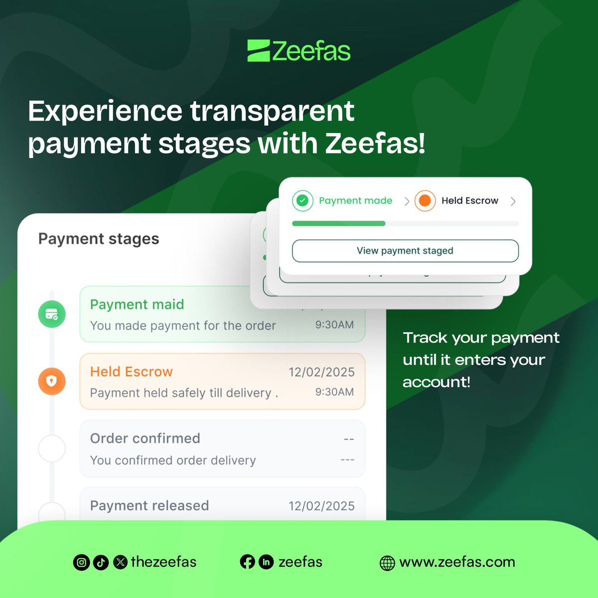 thezeefas's tweet photo. Trust shouldn’t be optional when buying or selling online.

With Zeefas, every payment follows clear, transparent stages, from payment made, to secure escrow, to final release after delivery. Buyers know where their money is. Vendors know when they’ll be paid. No guesswork. https://t.co/WxR1Q4TwRP
