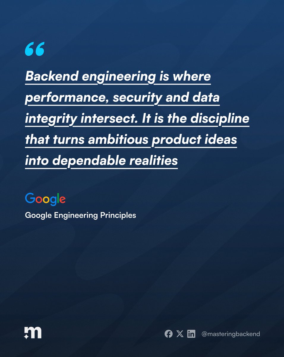 master_backend's tweet photo. Backend engineering is where performance, security, and trust come together to turn ideas into systems that last.
#MasteringBackend #BackendEngineering #SoftwareArchitecture #SystemDesign #TechLife https://t.co/AA7FG1wGAe