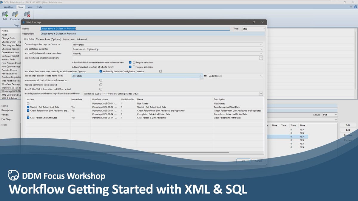 In our latest Focus Workshop, we explored how XML &amp; SQL can be used within DDM to configure and control workflows, demonstrating how rules can enforce checks, validate data and trigger actions as folders move through an example workflow. 

Watch now: buff.ly/ESWT5ph

#PLM