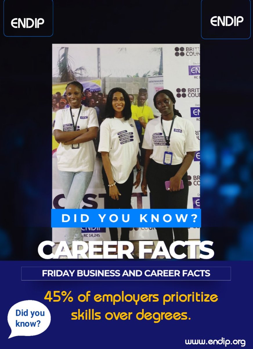 endipofficial's tweet photo. Did you know?

Your degree lands you the job, your skills keep you employed.

#tgif #friday #career #business #didyouknow #facts https://t.co/UsdnA9kAnc