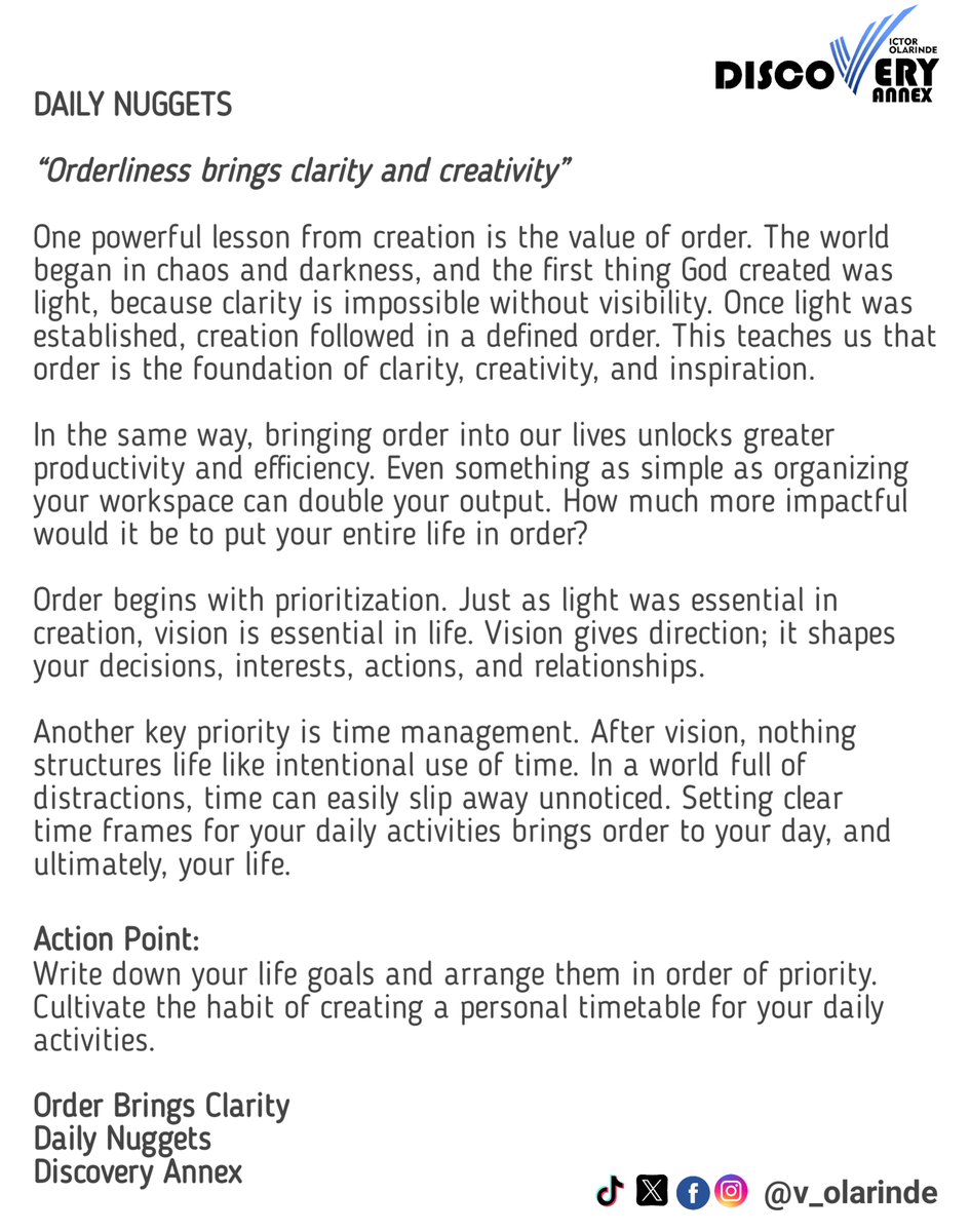 Order Brings Clarity 
Daily Nuggets 
Discovery Annex 

#order