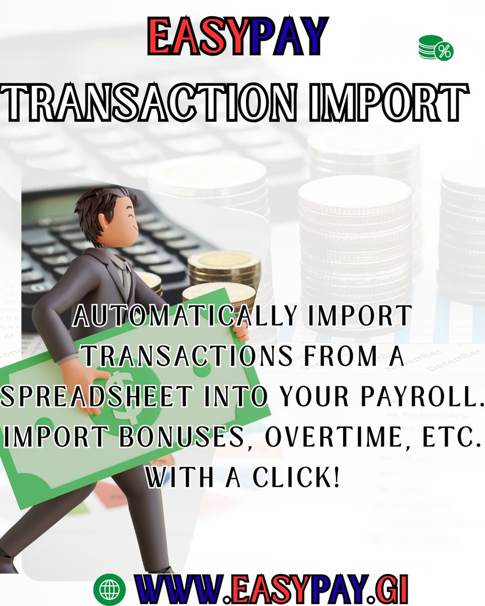 EasyPay can import transactions straight into payroll from a spreadsheet. One of many time saving features!

Contact us for more information. Visit easypay.gi

#gibraltarpayroll #gibraltarbusiness #easypay #gibraltaraccountants #gibraltartax #gibraltarpayroll