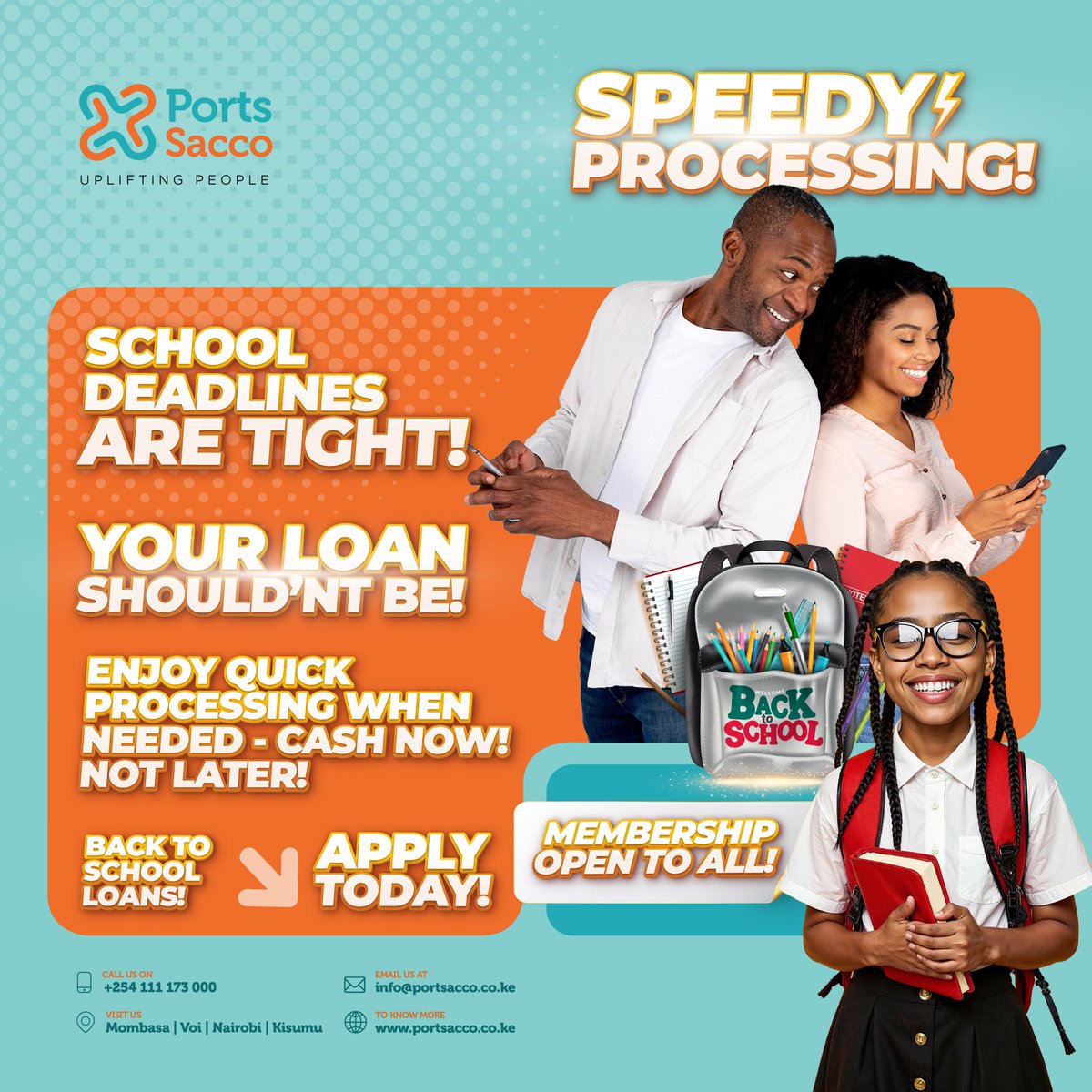 #BackToSchool deadlines don't wait, and neither should you! The #PortsSacco #SchoolFees Loan ensures your child stays ahead of the curve. It's quick, reliable and stress-free. Apply today! 
#UpliftingPeople