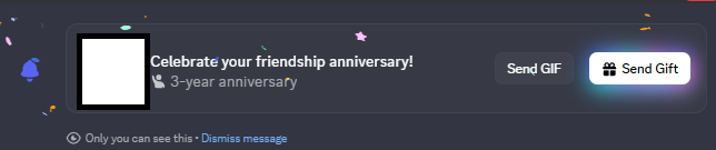 Today on stupid things a company has done: Discord has added a feature to celebrate your "friendship anniversary." This message pops up in a DM, with a notification like the person DMed you. There's confetti falling around everywhere. Cute, right?

Except it pops up every single