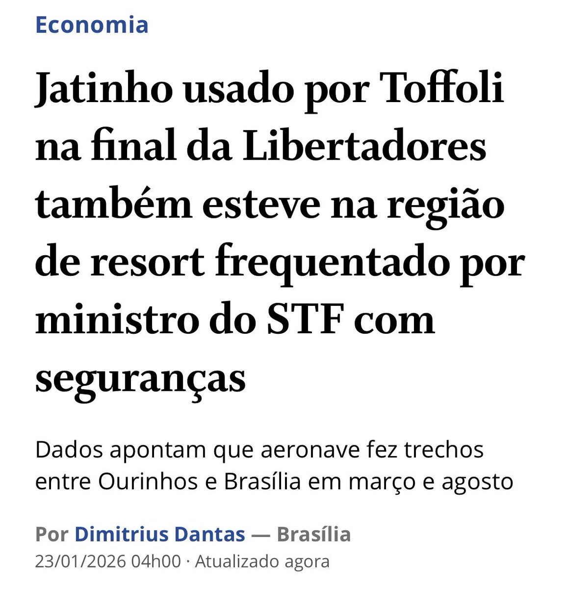 lordivan22's tweet image. Brasil 🇧🇷: “A mesma aeronave que levou o ministro Dias Toffoli, do STF para a final da Libertadores 2025 em Lima, no Peru, também esteve no ano passado na região do resort Tayayá, em Ribeirão Claro (PR)” diz matéria do “O Globo”

oglobo.globo.com/economia/notic…
