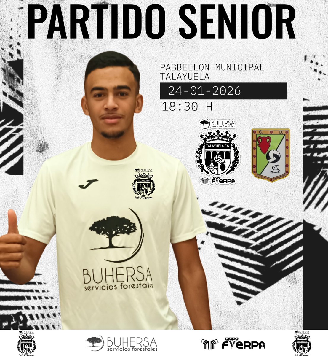 ¡MAÑANA JUGAMOS EN CASA! 🏠⚽️
​Volvemos a casa con un solo objetivo: dejar los 3 puntos en Talayuela. ¡Afición, os esperamos!
​🆚 C.D. Alfar Salvatierra
📅 Sábado, 24/01/2026
⏰ 18:30 H
🏟️ Pabellón Municipal de Talayuela
​¡VAMOS TALAYUELA! 🤍🖤
​#TalayuelaFS #ThisIsBuhersa