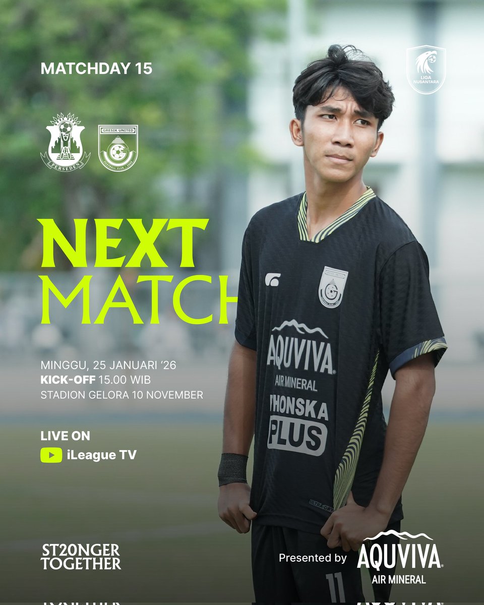 𝗡𝗲𝘅𝘁 𝗠𝗮𝘁𝗰𝗵!

Matchday 15 Liga Nusantara 2025/26 Grup D

Perseden Denpasar v Gresik United
Minggu, 25 Januari '26 / Kick-Off 15.00 WIB
Stadion Gelora 10 November, Surabaya

Live On YouTube iLeague TV

Tuntaskan Gres!

#GresikUnited #LigaNusantara #Matchday15 #PDSGRS