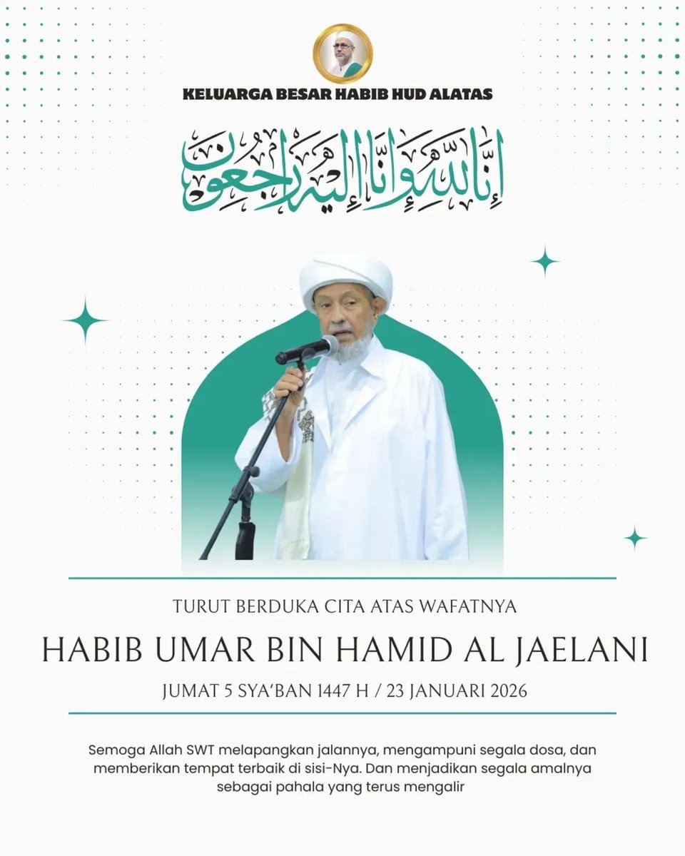_jacobson91's tweet photo. Innalillahi wa innailaihi rojiun 
Tutut berduka atas berpulangnya Al Habib Umar bin Hamid Al Jaelani.. https://t.co/ePiXrBwJ5G