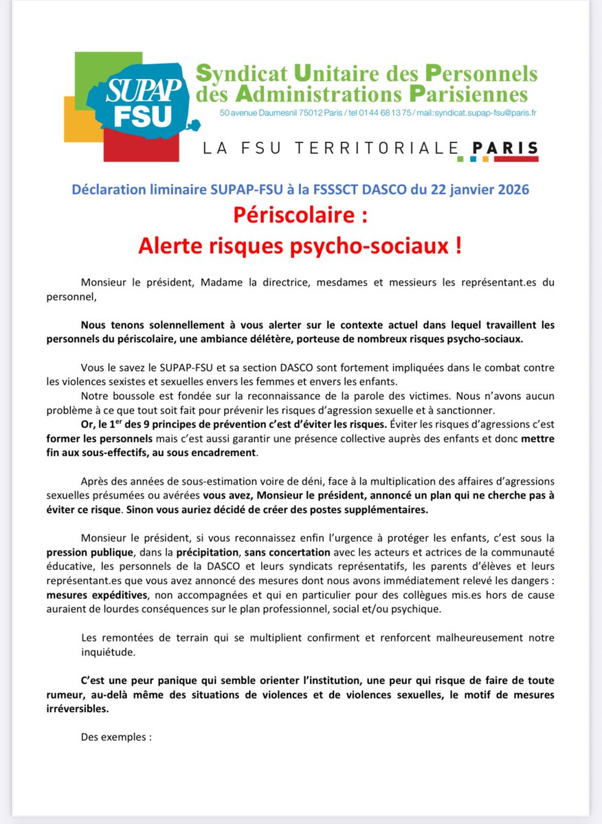 supapfsuanim's tweet photo. #Périscolaire
Alerte sur les risques psychosociaux pour les animateurs et directeurs périscolaires
Ville de #Paris fait des choix dans la précipitation sans prendre en compte les risques pour ses propres forces vives,qui s’inquiètent déjà et réfléchissent à quitter la profession https://t.co/2mR86FoeaE