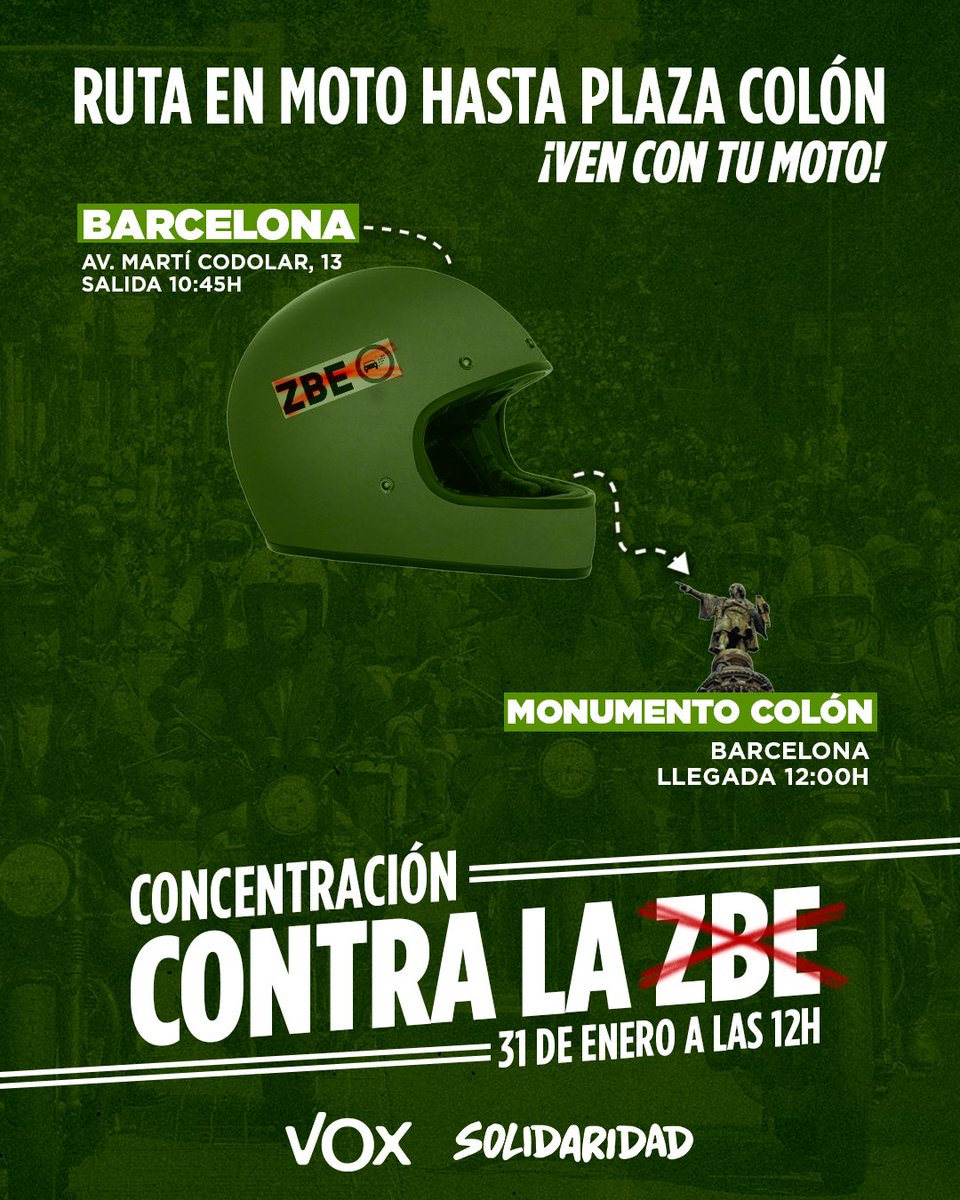 VOX_Cataluna's tweet image. ‼️COLUMNA DE MOTOS CONTRA LAS ZBE

Únete a su marcha hacia la manifestación de la Plaza Colón de Barcelona.

📍Punto de Encuentro ➡️ maps.app.goo.gl/rbSgqBzC3Apq2C…

🏍️🛵🛞