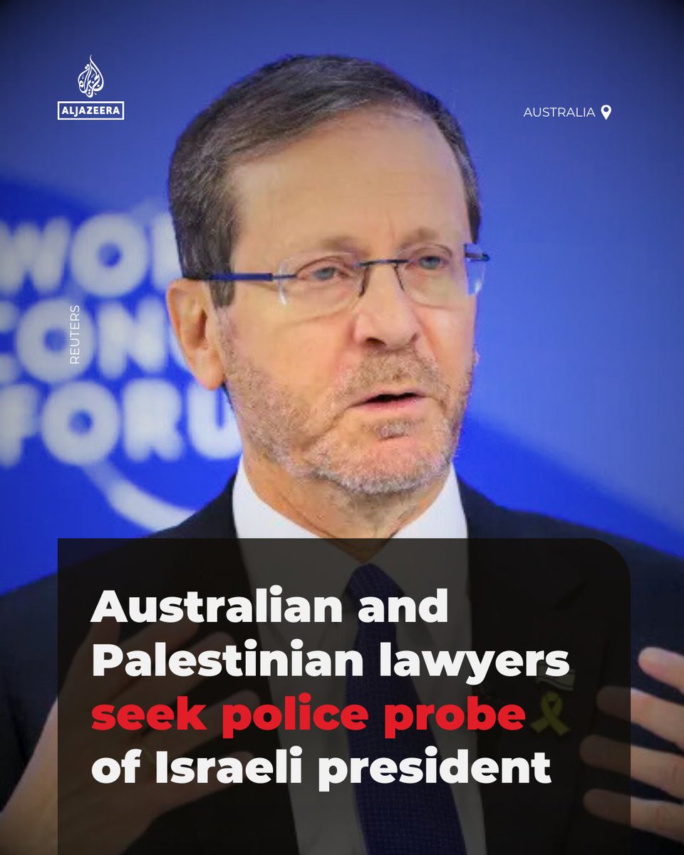 AJEnglish's tweet image. Three Australian and Palestinian legal groups have formally called on the Australian Federal Police (AFP) to investigate Israeli President Isaac Herzog for his role in alleged war crimes in Gaza, amid reports he will visit Australia early next month.

🔗: aje.news/vv3j7u