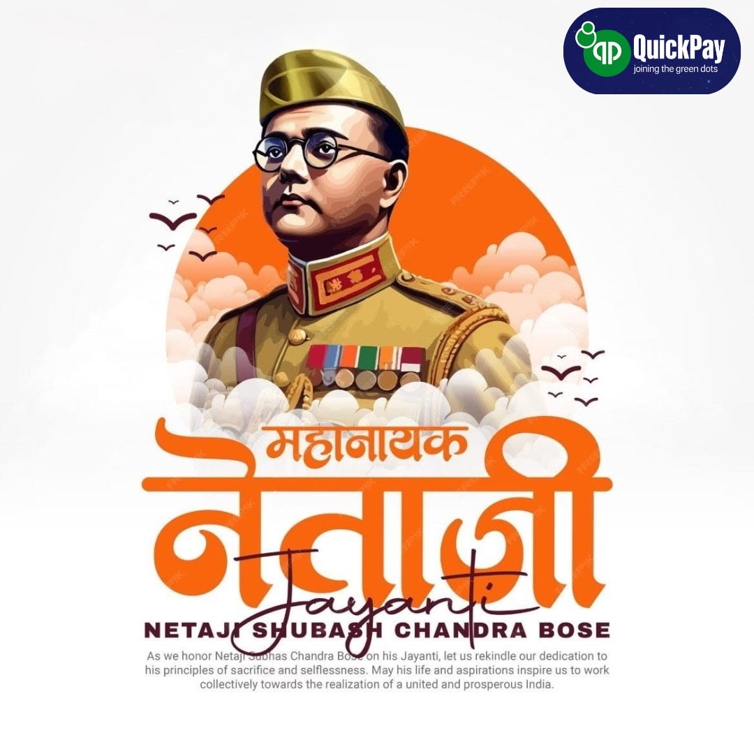Quick_pay1's tweet photo. On the Jayanti of Netaji Subhas Chandra Bose, we salute the fearless spirit, unmatched courage, and unwavering patriotism of a true national hero. His vision and sacrifice continue to inspire generations to stand for freedom, unity, and self-belief. 🇮🇳✨
#NetajiSubhasChandraBose https://t.co/fLhOBYuNy1