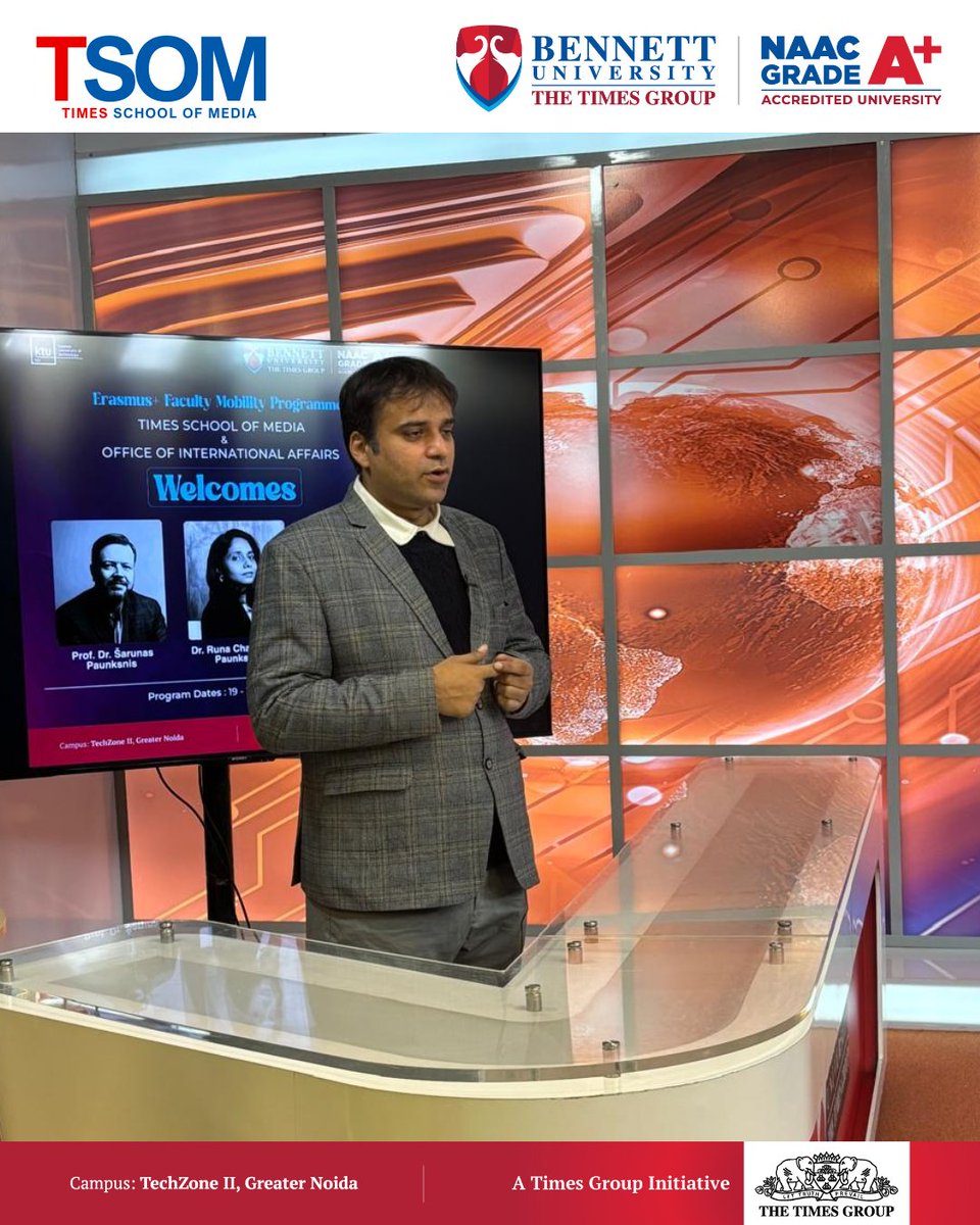 TSOMBENNETT's tweet photo. TSOM hosted a insightful discussion under the Erasmus+ Faculty Mobility Programme on 'Experimental Cinema in India' with film critic and historian Murtaza Ali Khan, Prof. Dr. Šarūnas Paunksnis and Prof. Dr Runa Chakraborty Paunksnis from Kaunas University of Technology, Lithuania https://t.co/XFMp7Q1Jkn