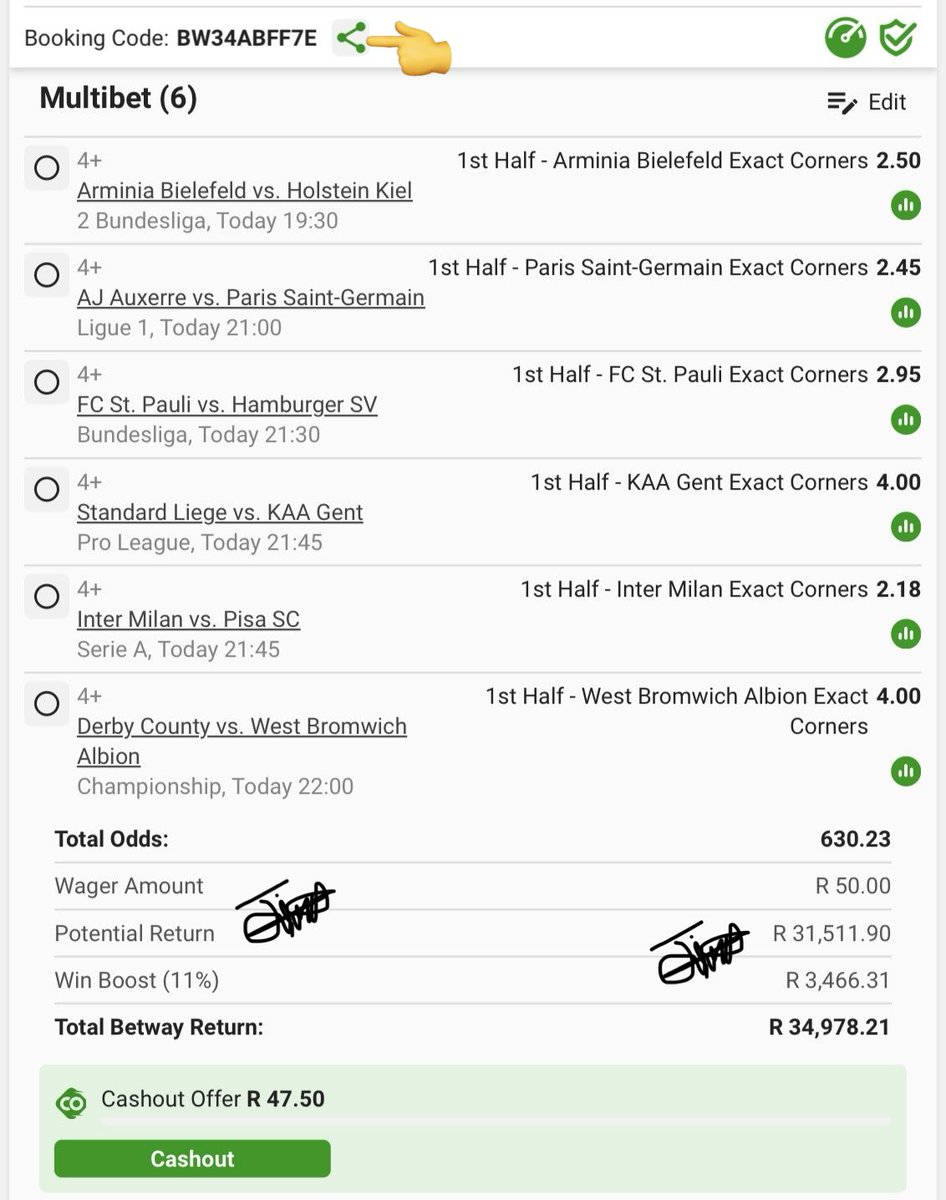 jimmyabza_za's tweet image. ⛳️1st Half Home/Away 4+ Corners⛳️

BW34ABFF7E 
19:30

Link: betway.co.za/book-a-bet-res…

Note: Make sure you don’t left out💰⛳️⛳️