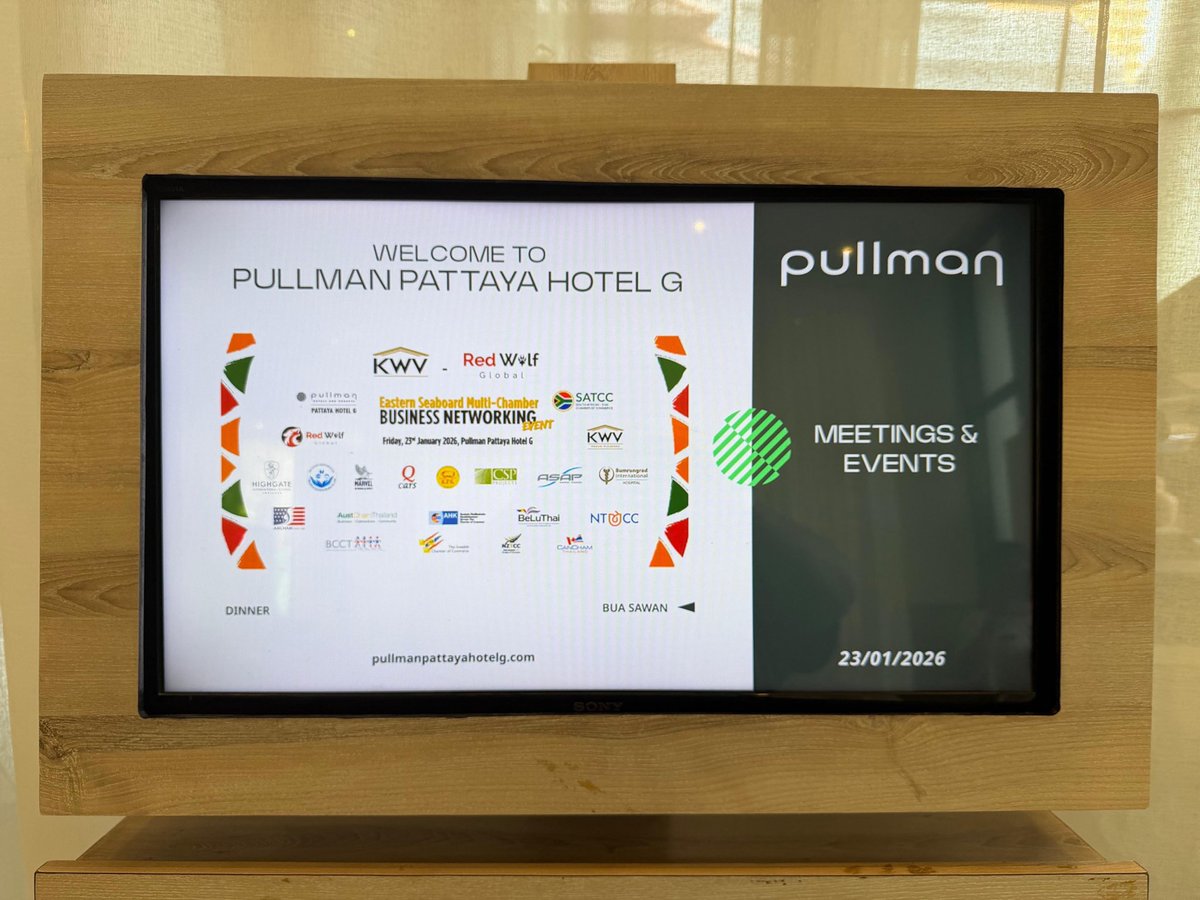 RedWolfGlobal's tweet photo. Red Wolf Global is delighted to be one of the joint sponsors at the Eastern Seaboard Multi-Chamber Business Networking Event this evening at the stunning Pullman G Hotel in Pattaya, Thailand.

#RedWolfGlobal #RWG #RWGTH #RWGBKK #SATCC https://t.co/KBSaWP0ew6