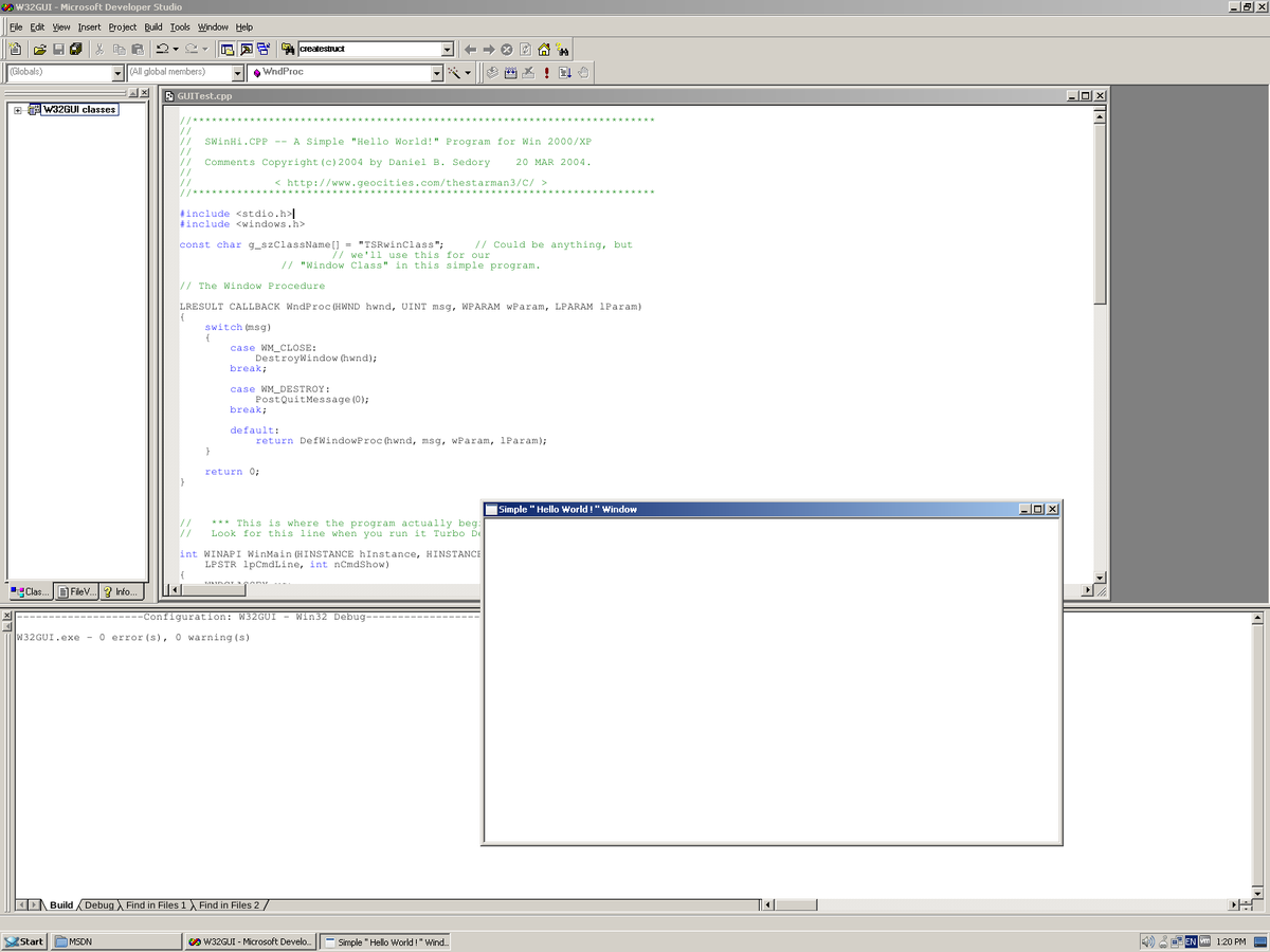 reactos's tweet image. Update:
Sample Win32 program with Visual C++ 5.0 could be compiled on #ReactOS.
However, compiling a MFC program did not: some fatal errors did occur inside Visual C and it froze. See the screenshots.

Test by Werru.