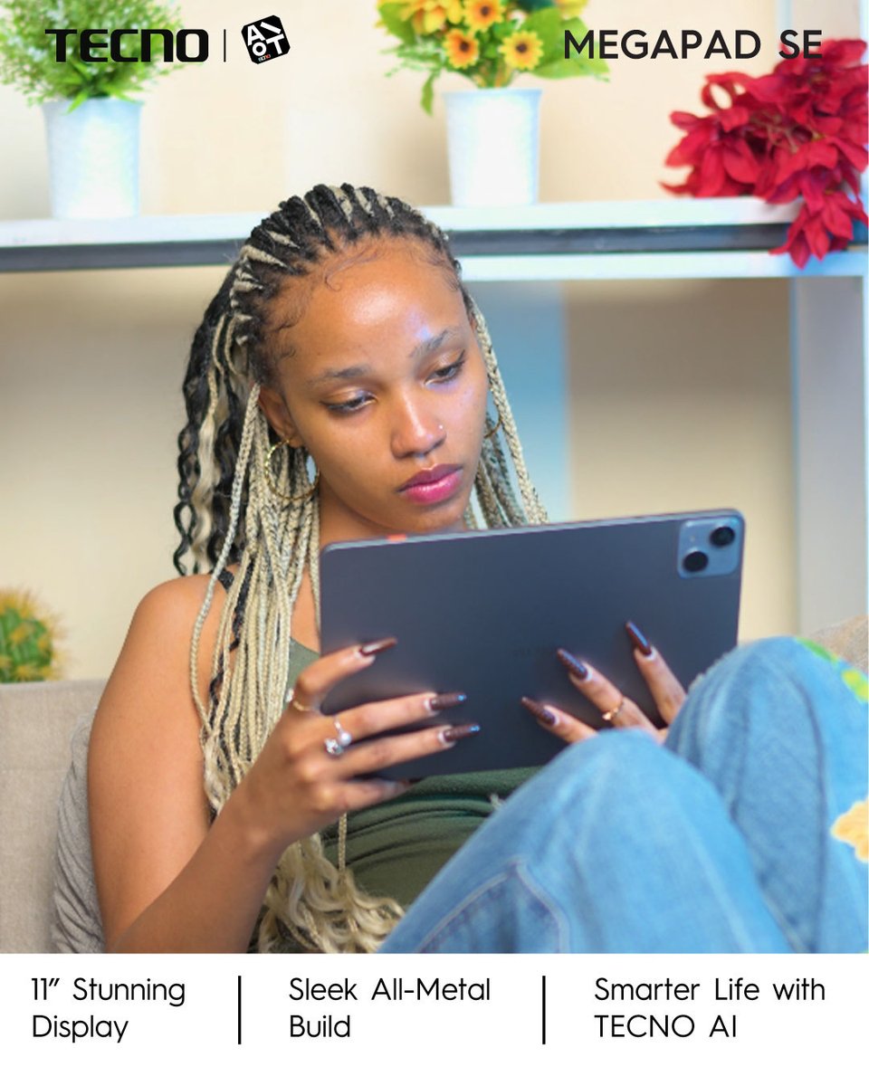 TECNOMobile254's tweet photo. Recharge mood: ON✨
Weekend comfort with TECNO AI on Megapad SE.
11″ display for big ideas and bigger relaxation.
#MEGAPADse #MEGAPADSeries #megapad #TECNOAI #TECNOAIoT #TECNOAISoEasy https://t.co/mtdUgFEAhW