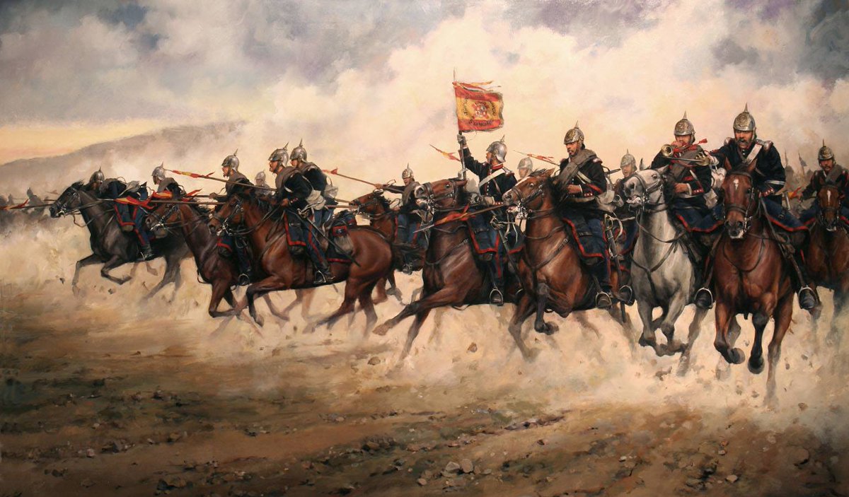 RegFarnesio's tweet photo. "La carga del Farnesio" de @DalmauFerrer conmemora la carga del #RCFarnesio el 23 de enero de 1860 a las afueras de Tetuán, en la que el lancero Pedro Castillo Ramírez consigue arrebatar una bandera a la #caballería del Sultán. https://t.co/PmSiHCD00g https://t.co/Ui0FPbqr1B