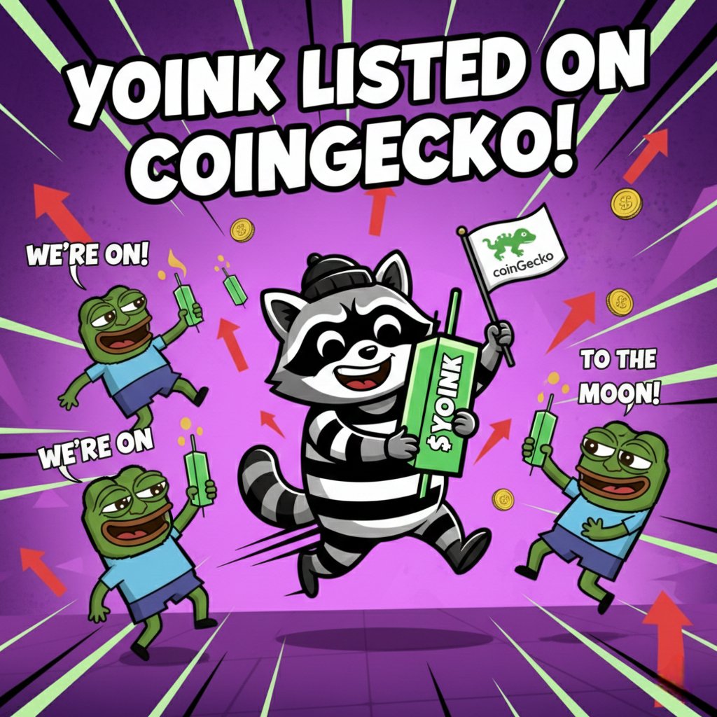 MISSION ACCOMPLISHED! 🦎💎

​The heist is officially recognized!

$YOINK is now listed on <a href="/coingecko/">CoinGecko</a> ! 🚀✨

​This is just the beginning for the crew.
We are scaling up, growing faster, and taking over the streets of #Solana.

​📊 Track the loot here: coingecko.com/en/coins/yoink…