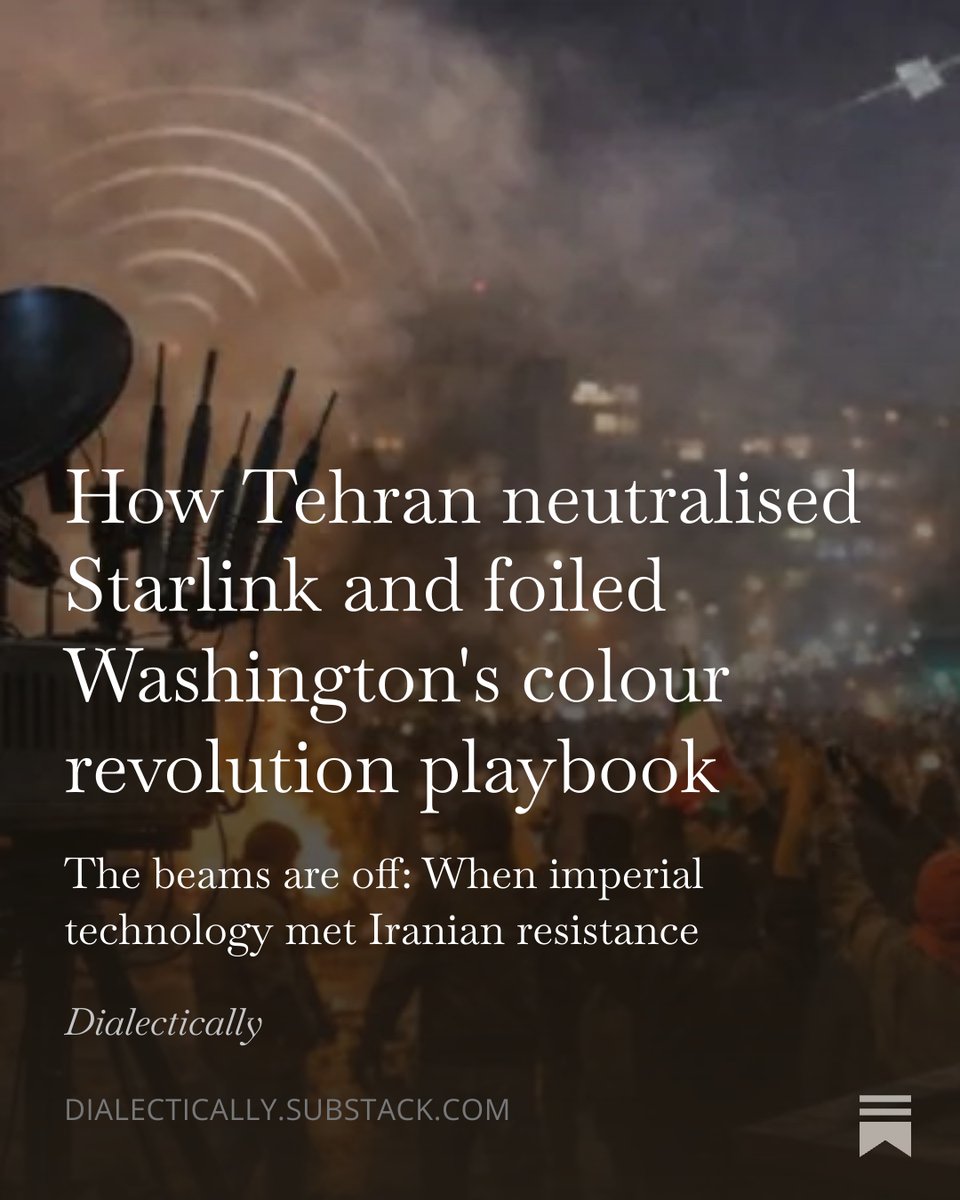 My article on how Tehran neutralised Starlink and foiled Washington's colour revolution playbook.
dialectically.substack.com/p/how-tehran-n…