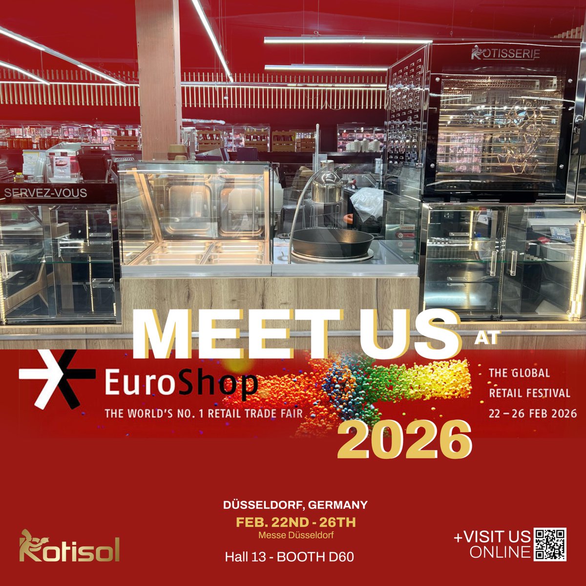 Rotisol's tweet image. Rotisol at #EuroShop2026 in Düsseldorf 🇩🇪
 French-made, energy-efficient rotisseries &amp;amp; hot/cold display cabinets, including the Master-Clean self-cleaning rotisserie.
Live cooking demos —stop by for a bite! 🔥🍴
#Rotisol #Foodservice #LiveCooking