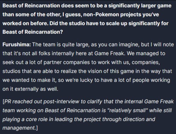 Kayane's tweet photo. En gros, Beast of Reincarnation fait partie du Gear Project, une initiative au sein de Game Freak pour faire des jeux en dehors de Pokémon comme HarmoKnight, Tembo the Badass Elephant et Little Town Hero, et les pitchs acceptés sont souvent créés avec des devs partenaires ! https://t.co/roC01r6P0J