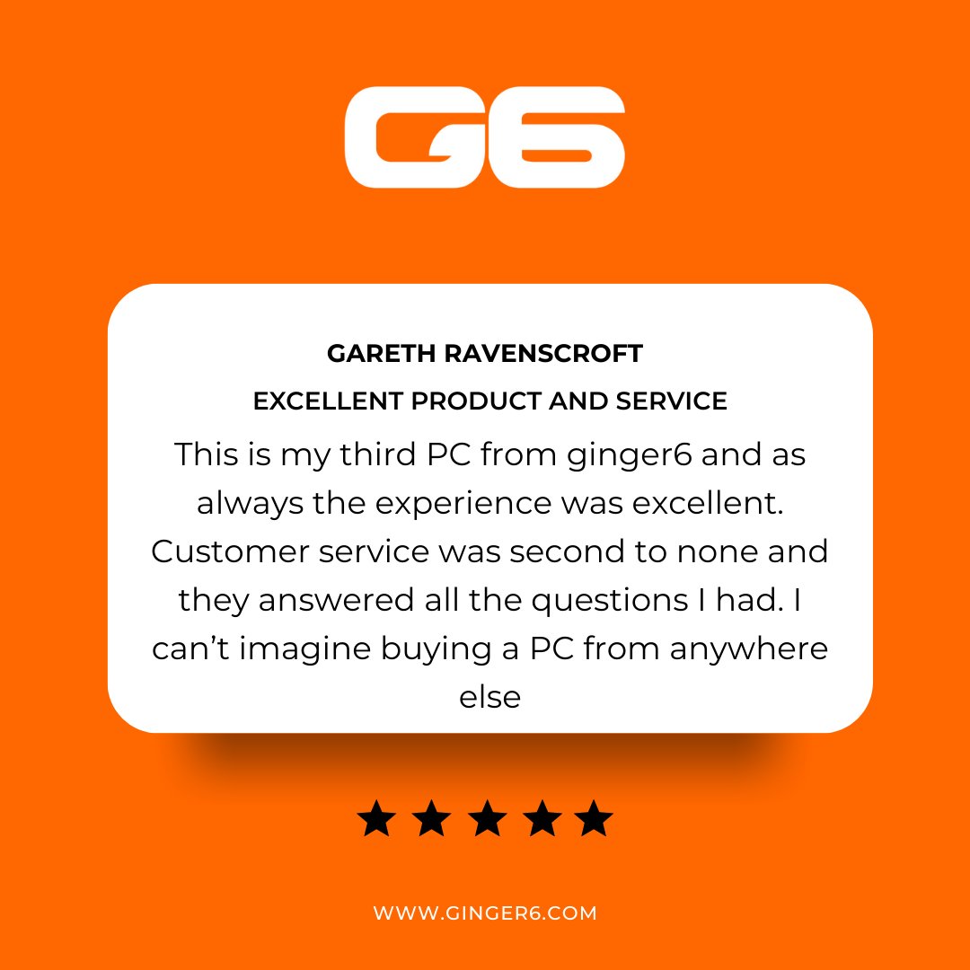 www_ginger6_com's tweet image. Third PC from Ginger6 and Gareth’s still blown away. “Customer service was second to none… can’t imagine buying a PC from anywhere else.” Thanks for the 5⭐ review!
👉 Visit ginger6.com  to start your build 
#Ginger6 #RepeatCustomer #CustomerReview #ReviewPost