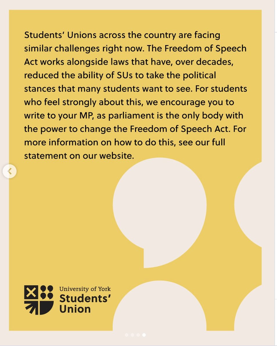 _ConnieShaw's tweet image. Student Unions are openly declaring their dislike of freedom of speech. In response to the creation of a @reformparty_uk society, here is York SU encouraging students to write to their MP to help change the law so that student unions do not have to uphold free speech.

And of…