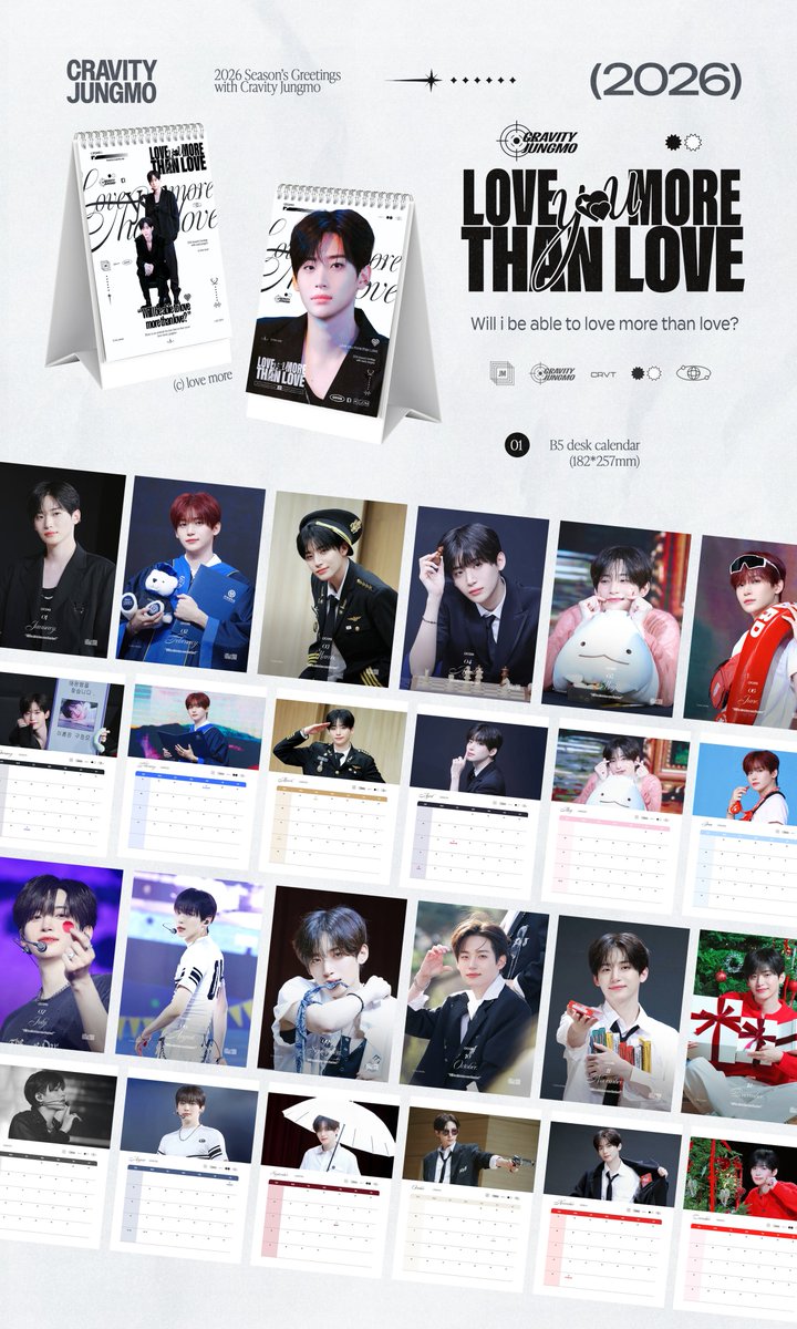 𝑳𝒐𝒗𝒆 𝒚𝒐𝒖 𝒎𝒐𝒓𝒆 𝒕𝒉𝒂𝒏 𝒍𝒐𝒗𝒆

♡
2026 #JUNGMO 𝚂𝚎𝚊𝚜𝚘𝚗'𝚜 𝚐𝚛𝚎𝚎𝚝𝚒𝚗𝚐𝚜
𝑊𝑖𝑡ℎ 𝐶𝑅𝐴𝑉𝐼𝑇𝑌 𝐽𝑢𝑛𝑔𝑚𝑜

정모 생일을 기념해 RT추첨 10분께 #정모 달력을 보내드립니다
2026년도 뜻하는 모든 일 잘 되시길 바라겠습니다♡

© love more