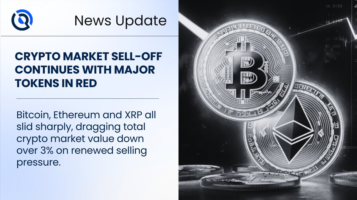UPDATE: Crypto Market Sell-Off Continues with Major Tokens in Red Bitcoin,  Ethereum and XRP all slid sharply, dragging total crypto market value down  over 3% on renewed selling pressure.