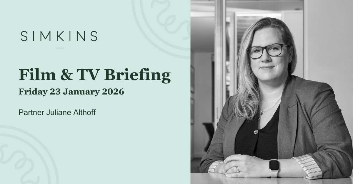 SimkinsLLP's tweet image. Film and TV Briefing: Friday 23 January 2026  

Welcome to this week’s round-up of news, commentary and industry announcements that you may have missed from the past week.  

Read more here: simkins.com/news/film-and-…

#film #tv #legal #law
