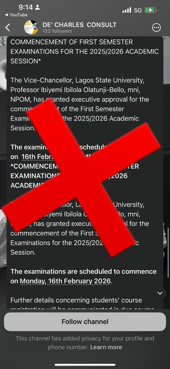 Our attention has been drawn to a malicious broadcast currently causing a widespread of misinformation and tension.

All Lasuites, are encouraged to detest from sharing such broadcasts and stick to our official information channels <a href="/Lasusuofficial_/">Lasusu_official</a> <a href="/LASUSUSPC/">LASUSU STUDENTS' PARLIAMENTARY COUNCIL🎖️</a>.

cc: <a href="/LASUOfficial/">Lagos State University</a>