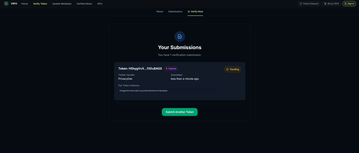PrivacyDex's tweet image. We’ve just submitted $PRIVACY for Jupiter Express verification. ✅

This is about making sure users can find, recognize, and access PrivacyDex wherever liquidity flows.

PrivacyDex is building a new execution standard.
Visibility is part of scaling. Privacy is the mission.

We…