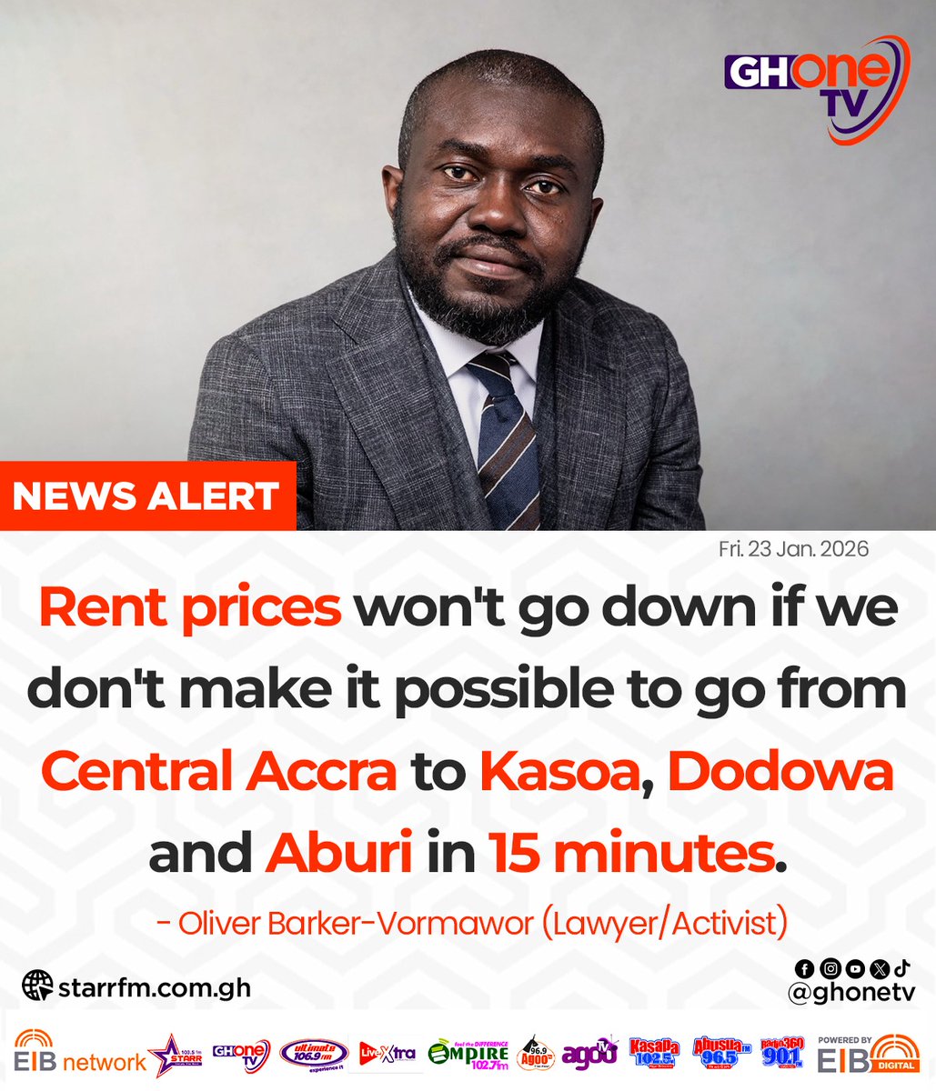 ghonetv's tweet image. Rent prices won't go down if we don't make it possible to go from Central Accra to Kasoa, Dodowa and Aburi in 15 minutes... - Vormawor

#GHOneNews #EIBNetwork
#GHOneTV #NewsAlert