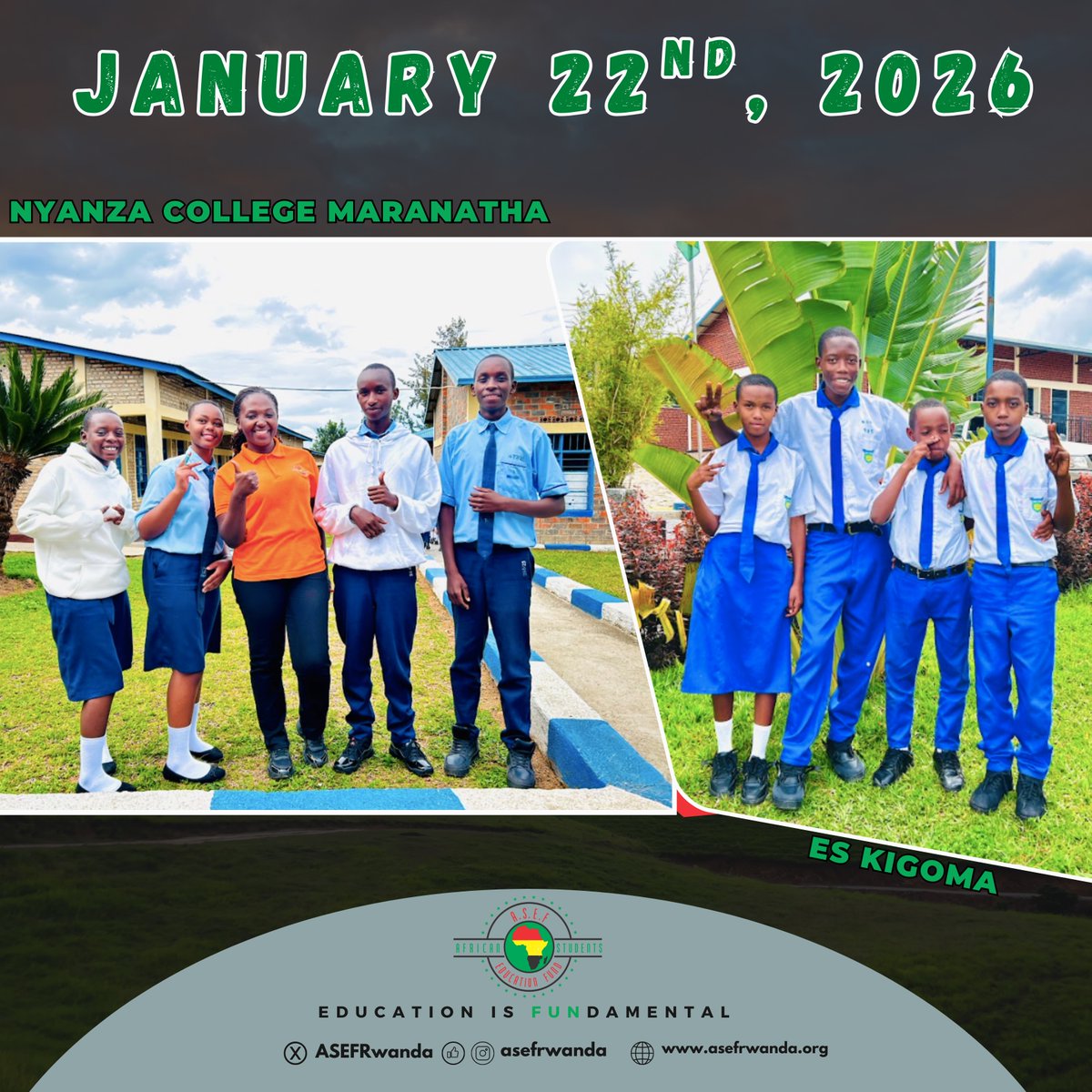 ASEFRwanda's tweet photo. This week, ASEF began Term Two school visits, and we were able to visit seven schools in just three days. This is just the beginning, many more students will be visited this term!
#EducationIsFundamental https://t.co/Huny1tCLzI