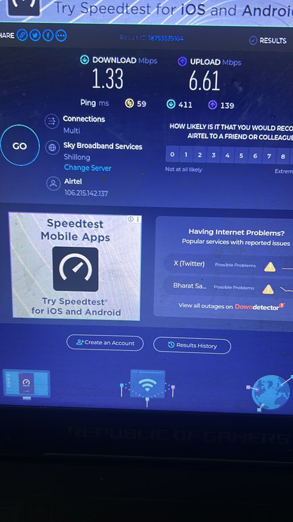 nijwmbas's tweet photo. @airtelindia why do airtel internet connection interrupt so much from around 6 pm to 11 pm. Can’t do a thing, Having a 100mps internet  runs like a snail. Please do something about it.. Seriously disappointed about it. Btw what’s the reason behind lagging in the evening every day https://t.co/NIChkb1SGG