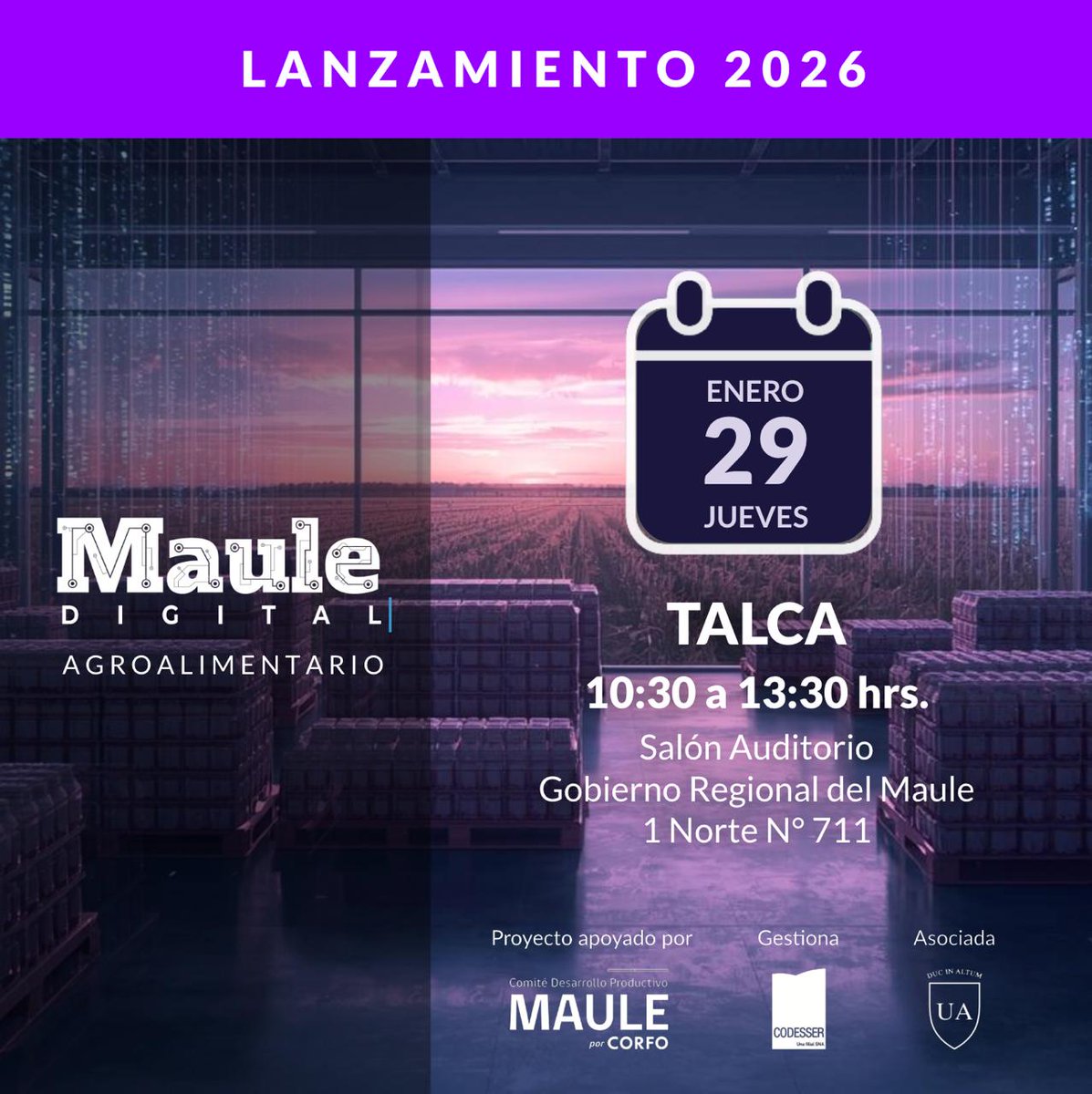 📣#Maule Digital 2026 llega a #Talca
Un espacio para empresas agroalimentarias que quieren transformar datos, tecnología e innovación en valor real.
🔗 Reserva tu lugar al lanzamiento y cocktail del próximo jueves aquí: forms.gle/7uampbPtrDj9j4…