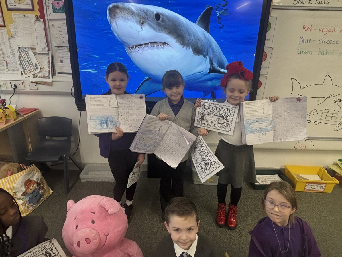 Here are our Star Writers ✍️ in p3b this week. We wrote excellent reports about Sharks 🦈. <a href="/ASP180/">All Saints Primary School, Greenock</a>
