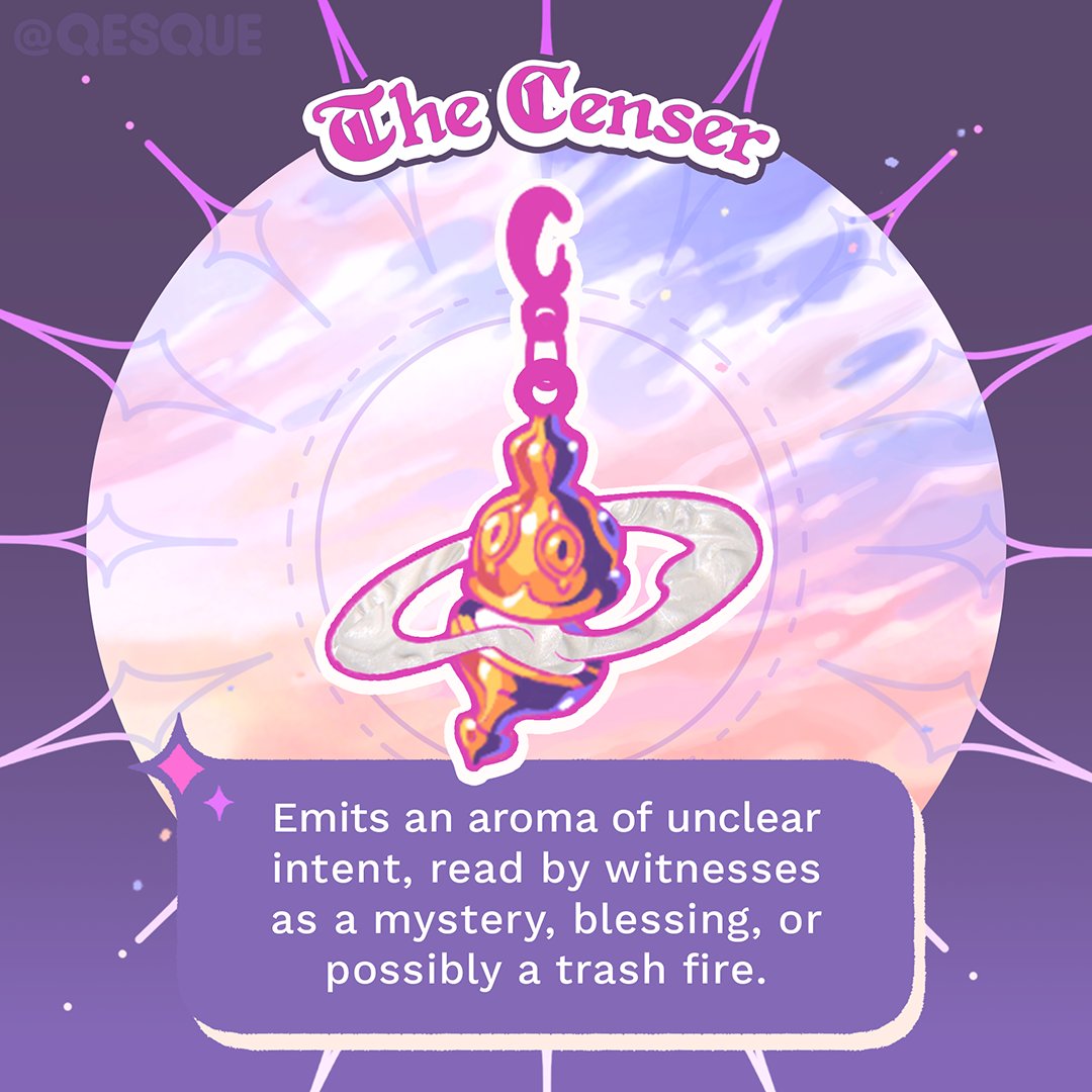 Qesques's tweet photo. 🕯️ First Stretch Goal UNLOCKED! 🕯️

The Cryptic Omens #HangingCharms have arrived. Say hello to:
🔮 The Censer
🐣 The Tamagodchi
🔪 The Dagger

What does it mean if one’s delivered to you? That’s for you to decide.

Now available as add-ons!
🎺 Link in bio to join the Choir~ https://t.co/Nk02POc8ir