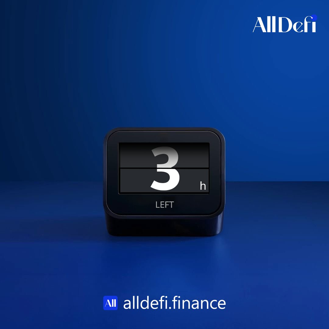3 Hours to Go. ⏳

The countdown enters the final stretch. ensure your wallets are ready.

Epoch 1 subscription is approaching fast. Don't be late.

🔗 alldefi.finance
