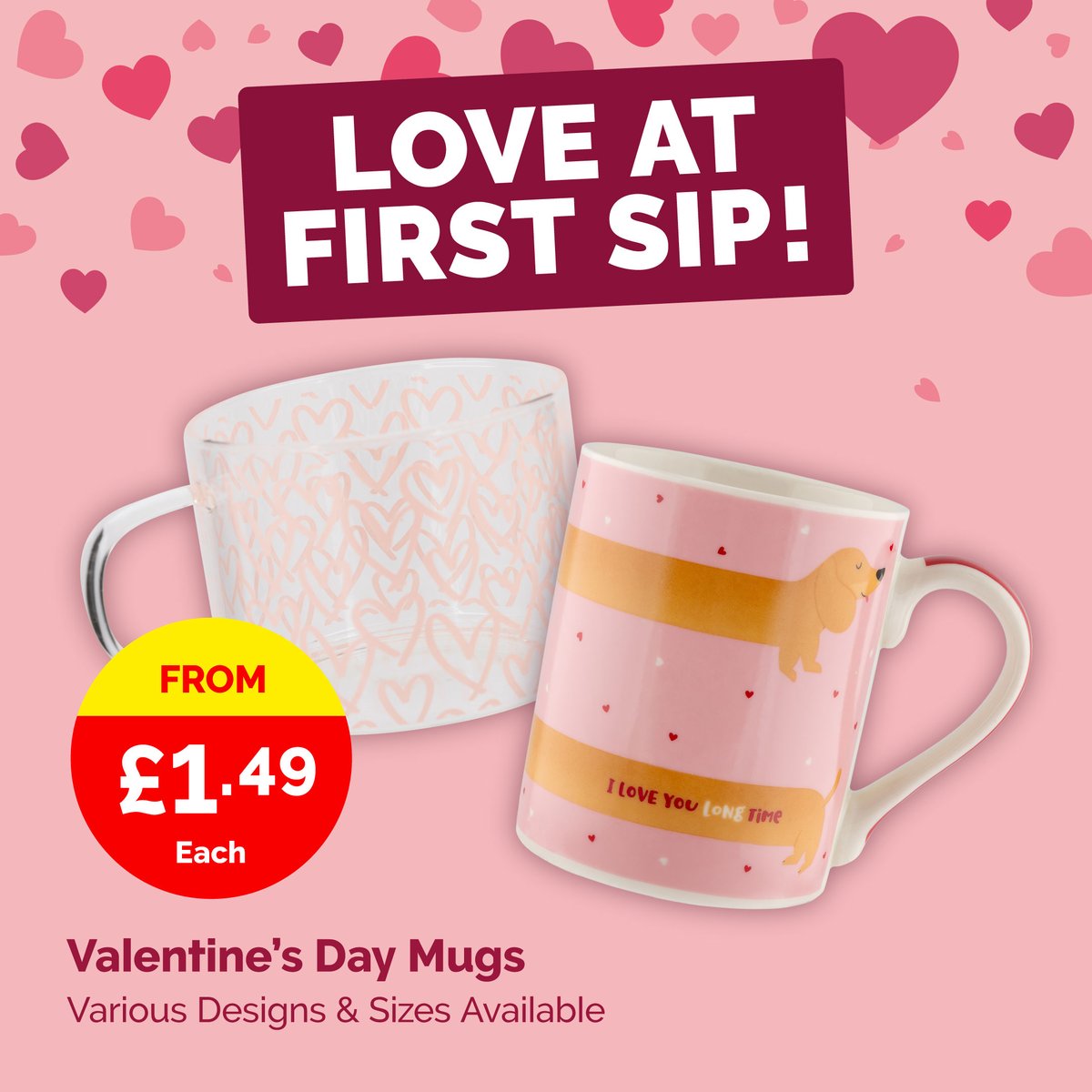 Poundstretcher1's tweet image. Love at first sip 💕 Meet our Valentine’s Day mugs! 
#valentine #mugs