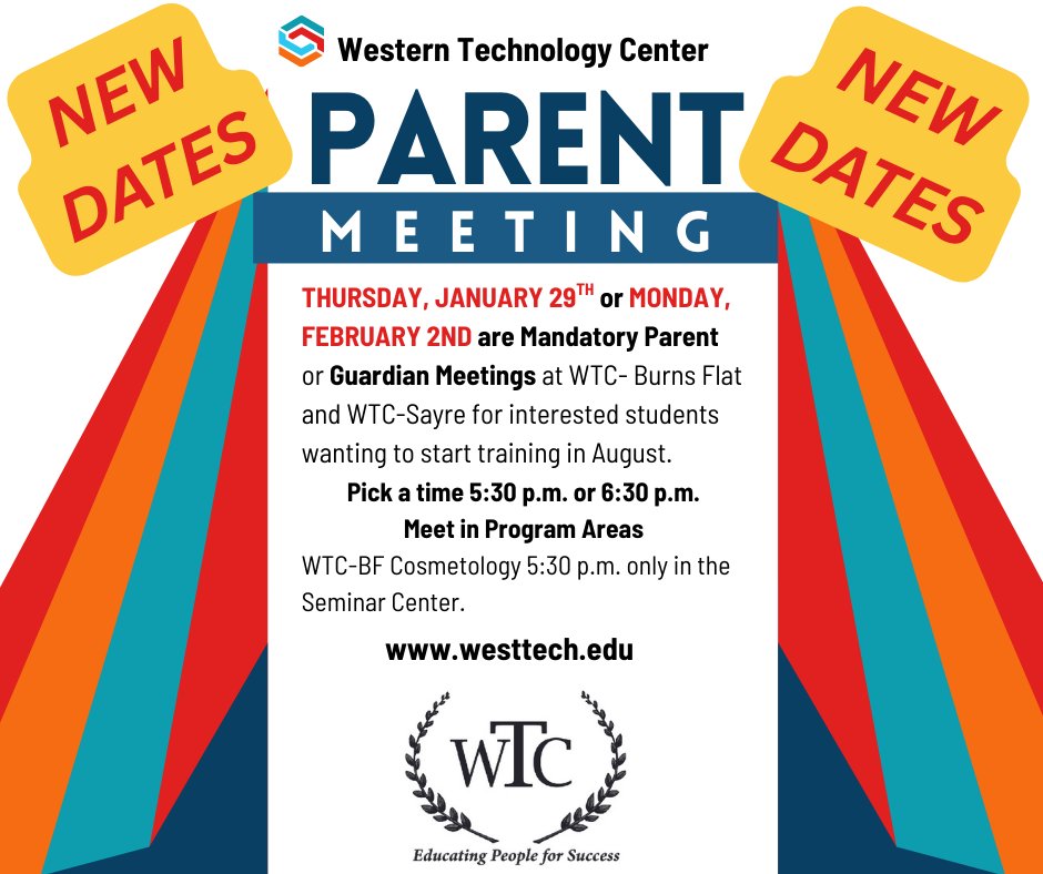 New dates for the Mandatory Parent/Guardian Meeting for interested incoming high school students for the 2026-2027 school year. Same times and location just new dates to meet!