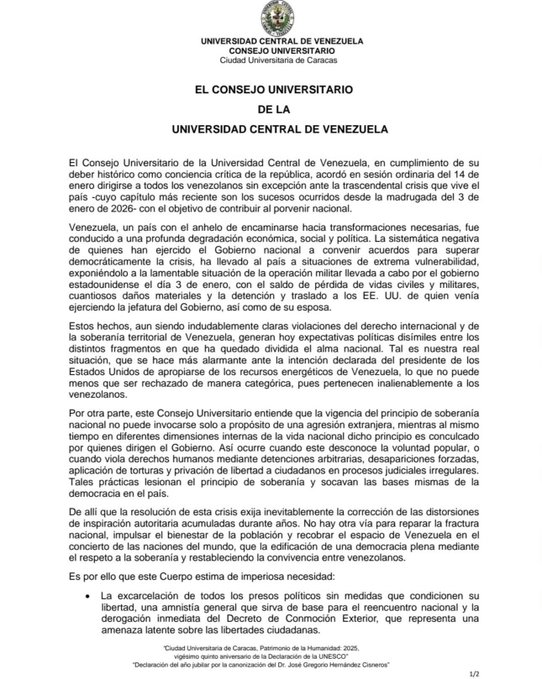 MiguelContigo's tweet image. #QueSalganTodos 

Consejo Universitario de la UCV exige liberación total y sin condiciones de los presos políticos, respeto al Estado de derecho, transparencia y participación. Vía @VivaLaUCV